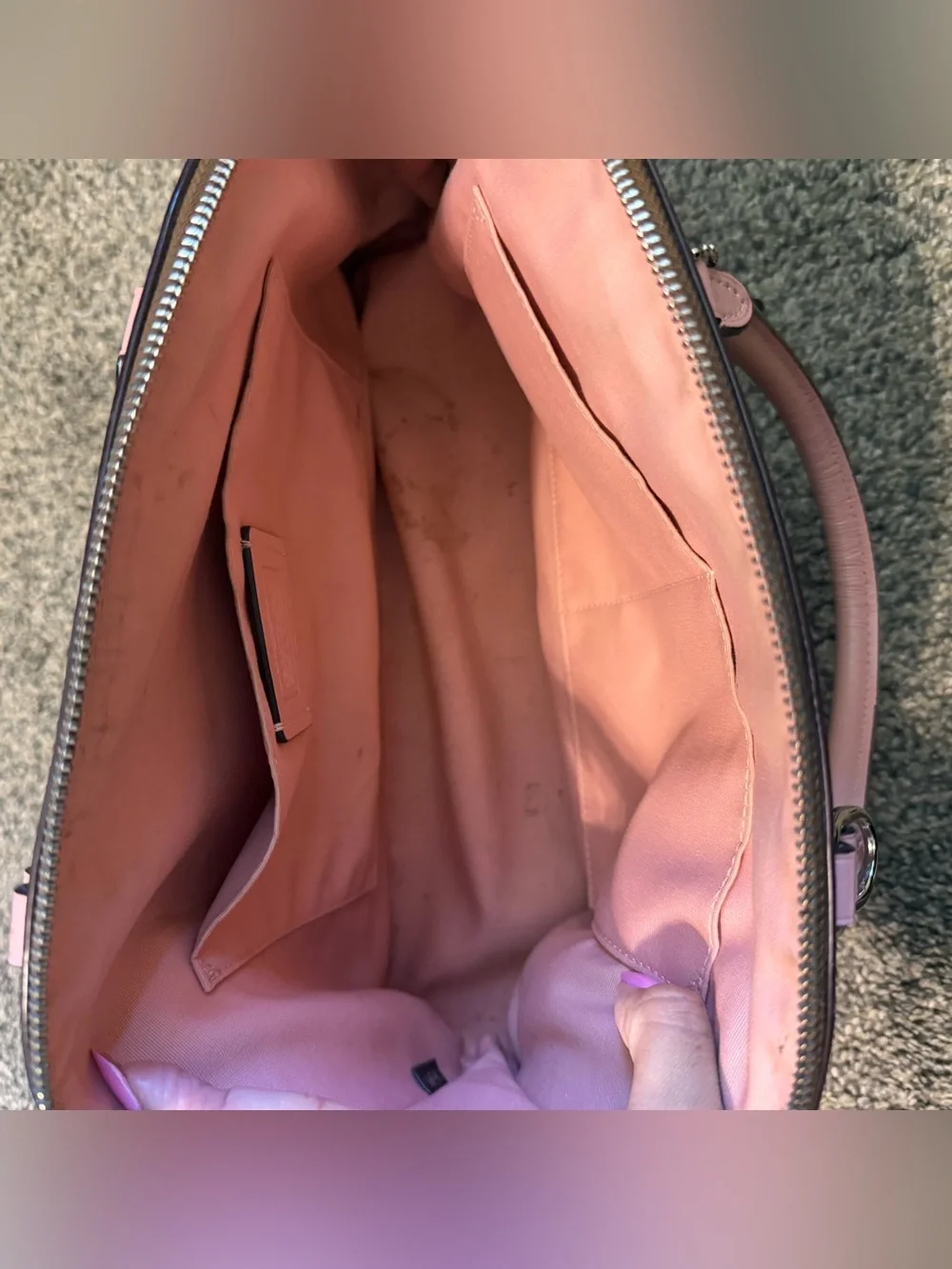 Coach Sierra Pink Trim Brown Signature Dome Satchel